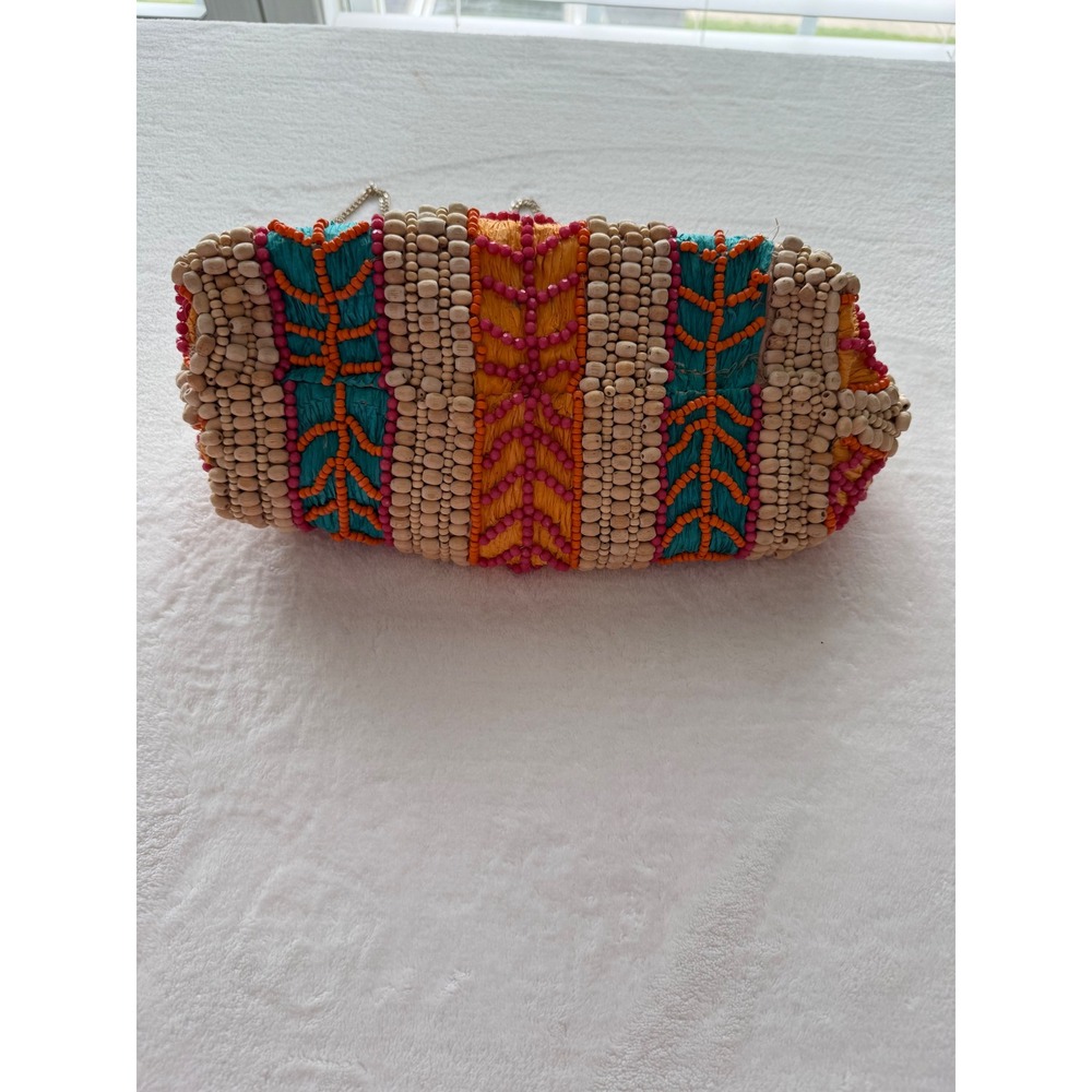 Viral Made in India Handcrafted Artisan Beaded Clutch/Purse Gold Tone Chain - Picture 11 of 16